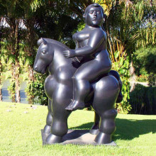 Garden art decor bronze fat horse with nude woman sculpture